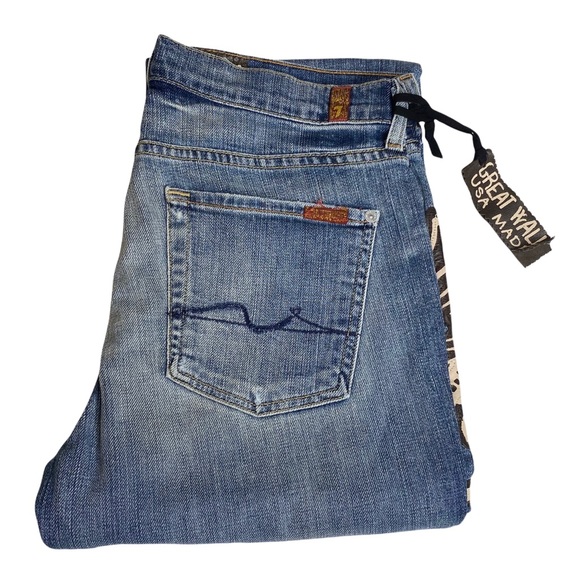 HTF: 7 For All Mankind® x Great China Wall ☻︎ 7 Leather Patch Standard Jeans ☻︎ - Picture 13 of 16